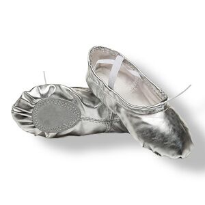 🩴2/$10👠3/$12 Silver Ballet Shoes Split Sole Ballerina Slippers Little Kid 1